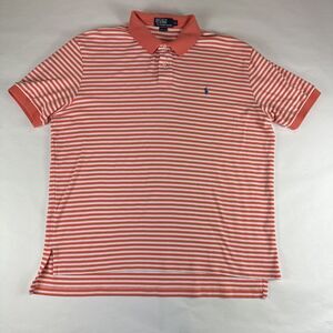Polo Ralph Lauren Golf Shirt Mens Sz XL Salmon Pink Striped 1/4 Button Blue Pony